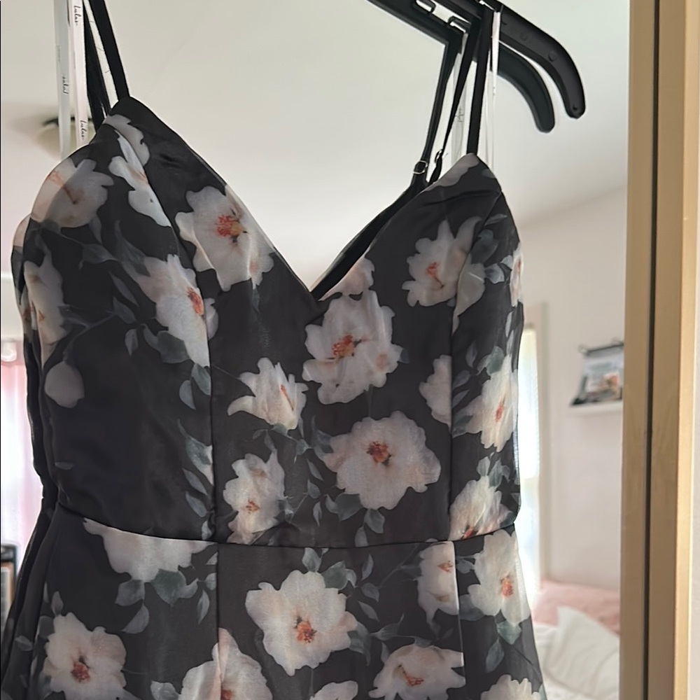 Lulus NWT Pure Splendor Black Floral Organza Trumpet Maxi Dress